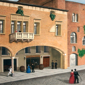 Pannello raffigurante via Santa Lucia a Padova alla fine dell'Ottocento