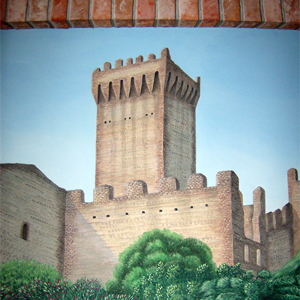Particolare Trompe l'oeil con Castello d'Este - Casa privata - Este (Padova)